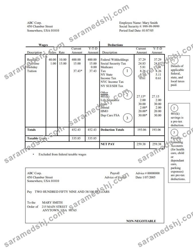 corporation pay stub Word and PDF template